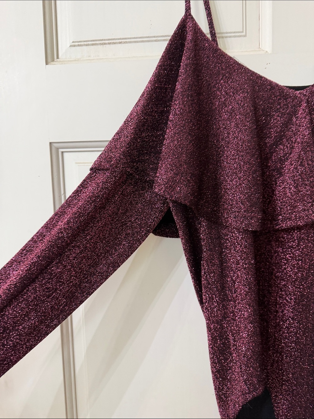 Sparkling Plum Off-Shoulder Ruffle Bodysuit - Picture 3 of 4